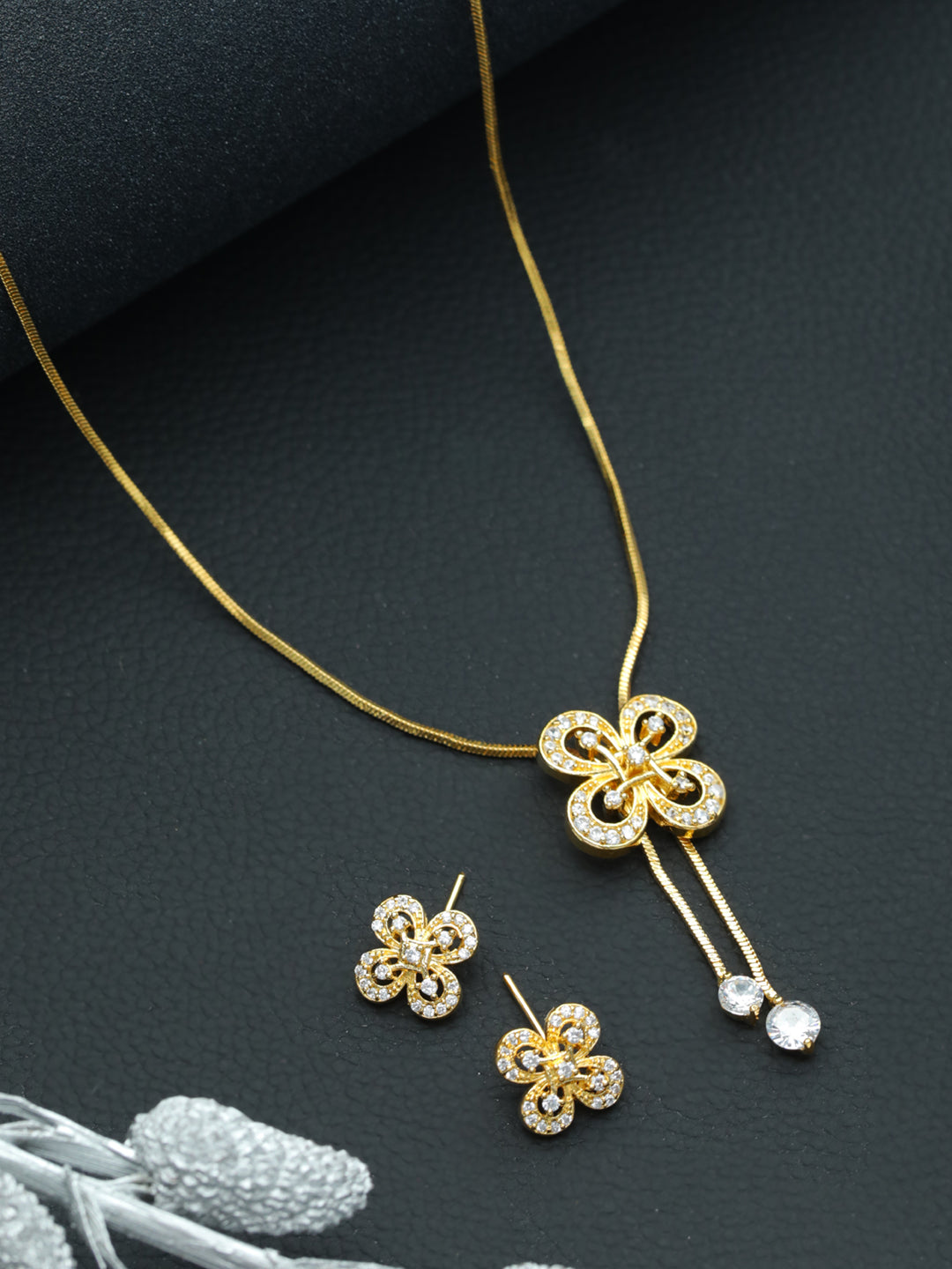 Gold-Plated Handcrafted Ad Stone-Studded Adjustable Jewellery Set