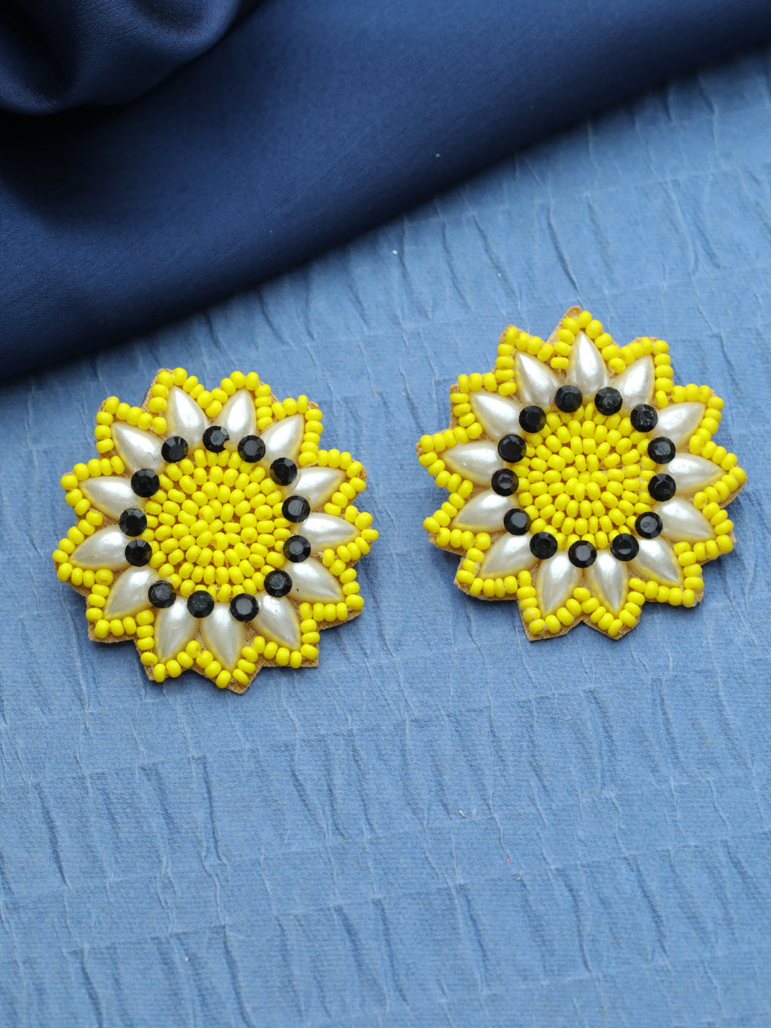 Gold-Plated Handcrafted Yellow & Black Stud Earrings