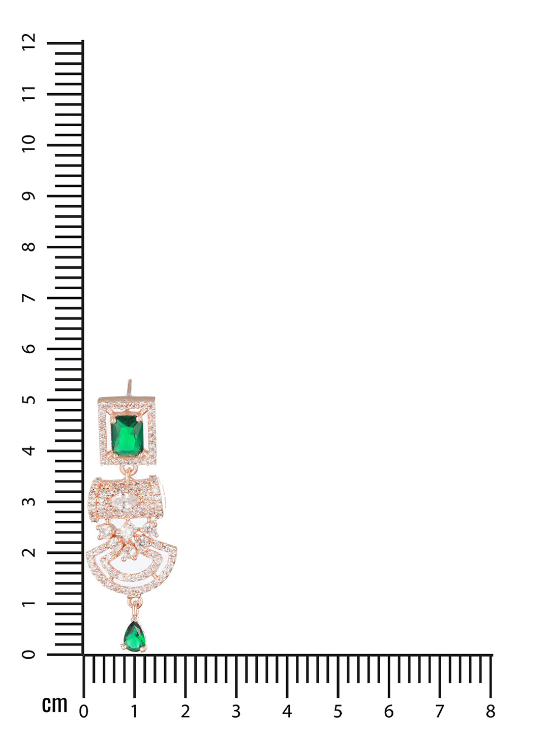 Green & Rose Gold Plated Ad Studded Rectangular Drop Earrings