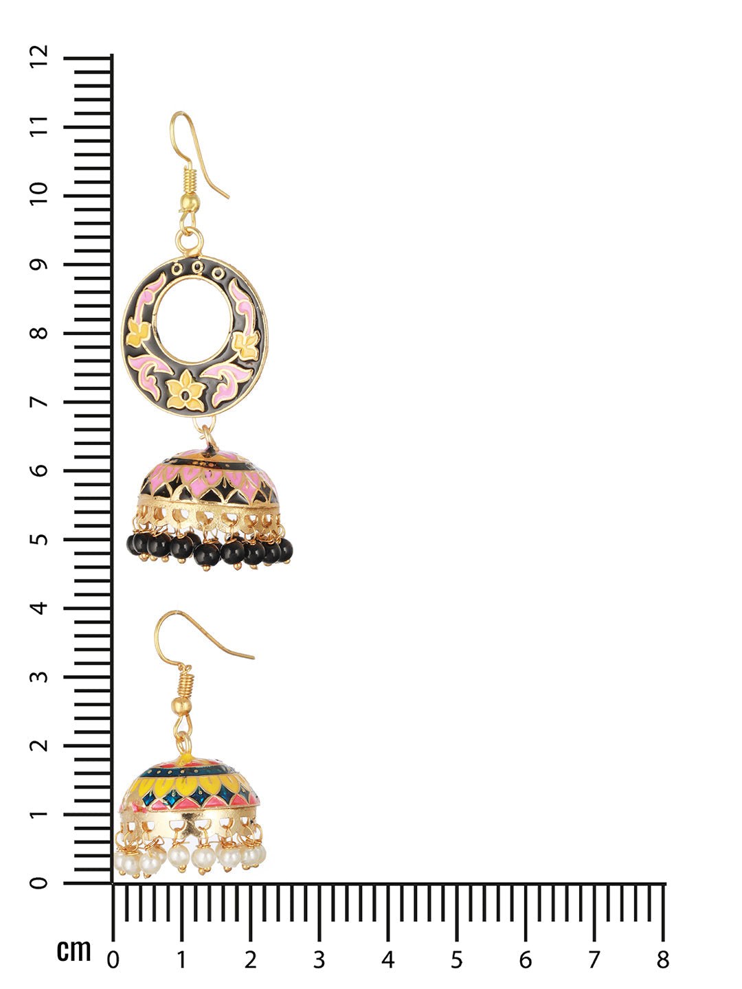 Set Of 2 Pink & Yellow Gold Plated Contemporary Meenakari Jhumkas Earrings