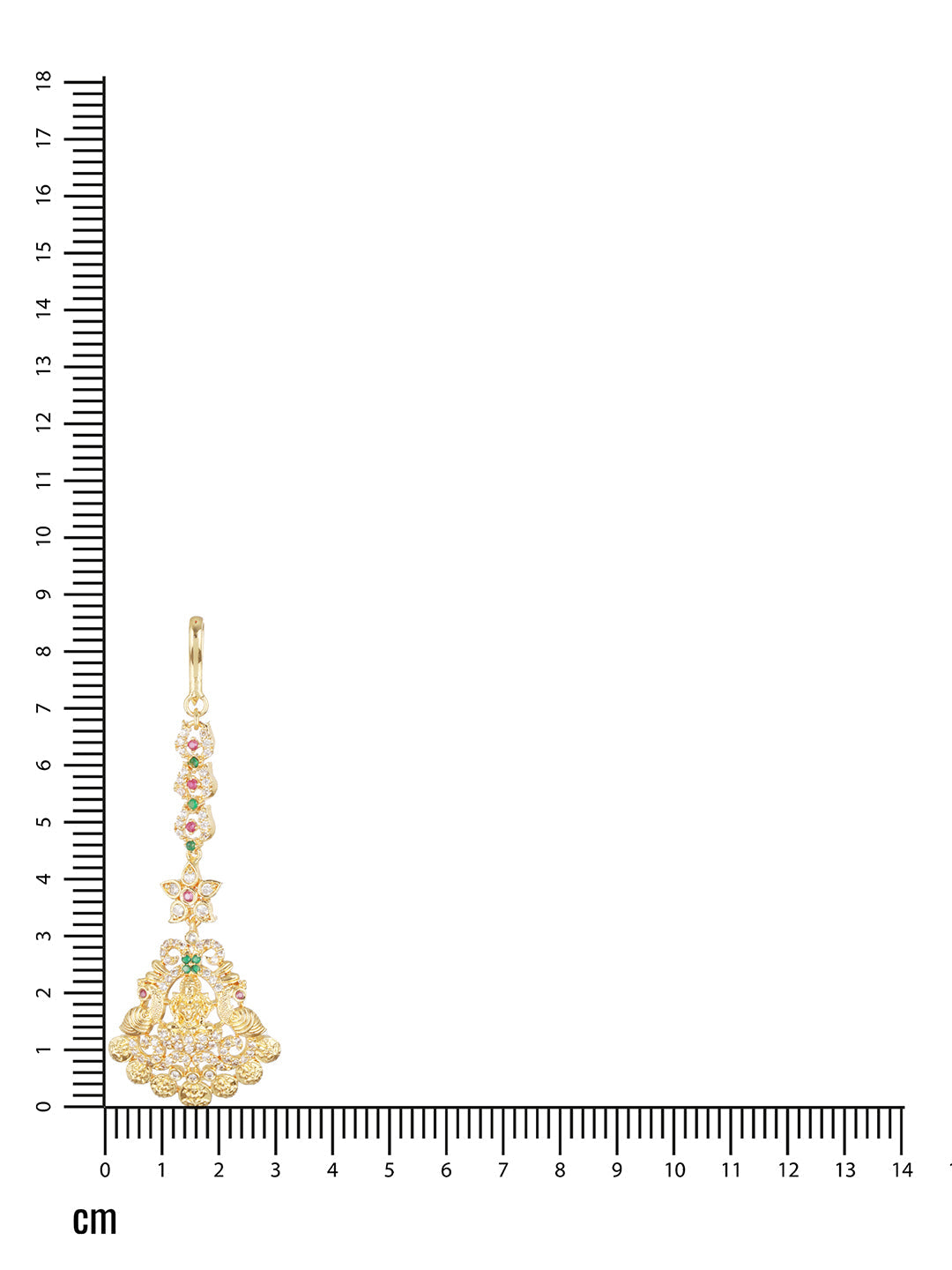 Gold-Plated White & Red Ad Studded & Pearl Peacock Maang Tikka