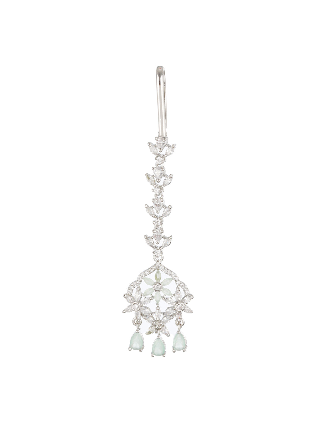 Rhodium-Plated Pink & White Ad Studded Maang Tikka