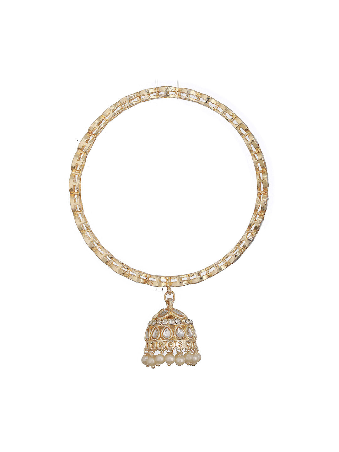 Set Of 4 Gold-Plated Kundan-Studded & Pearls-Beaded Bangles