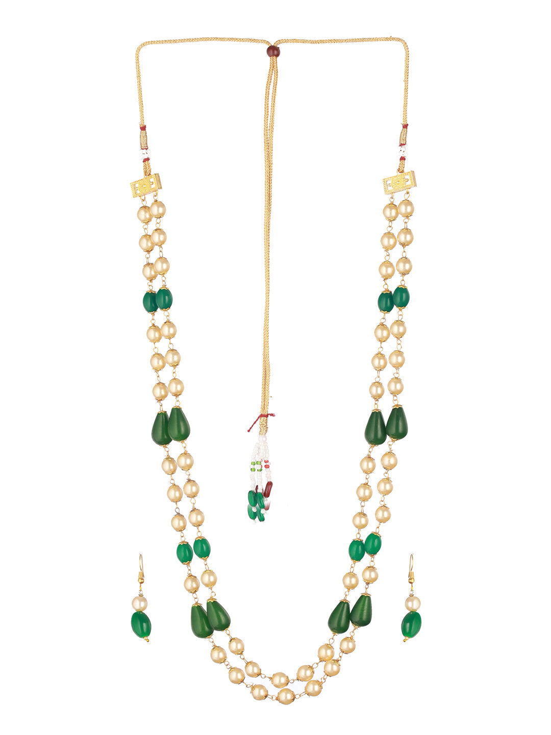 Gold-Plated Beaded Layered Necklace & Earrings
