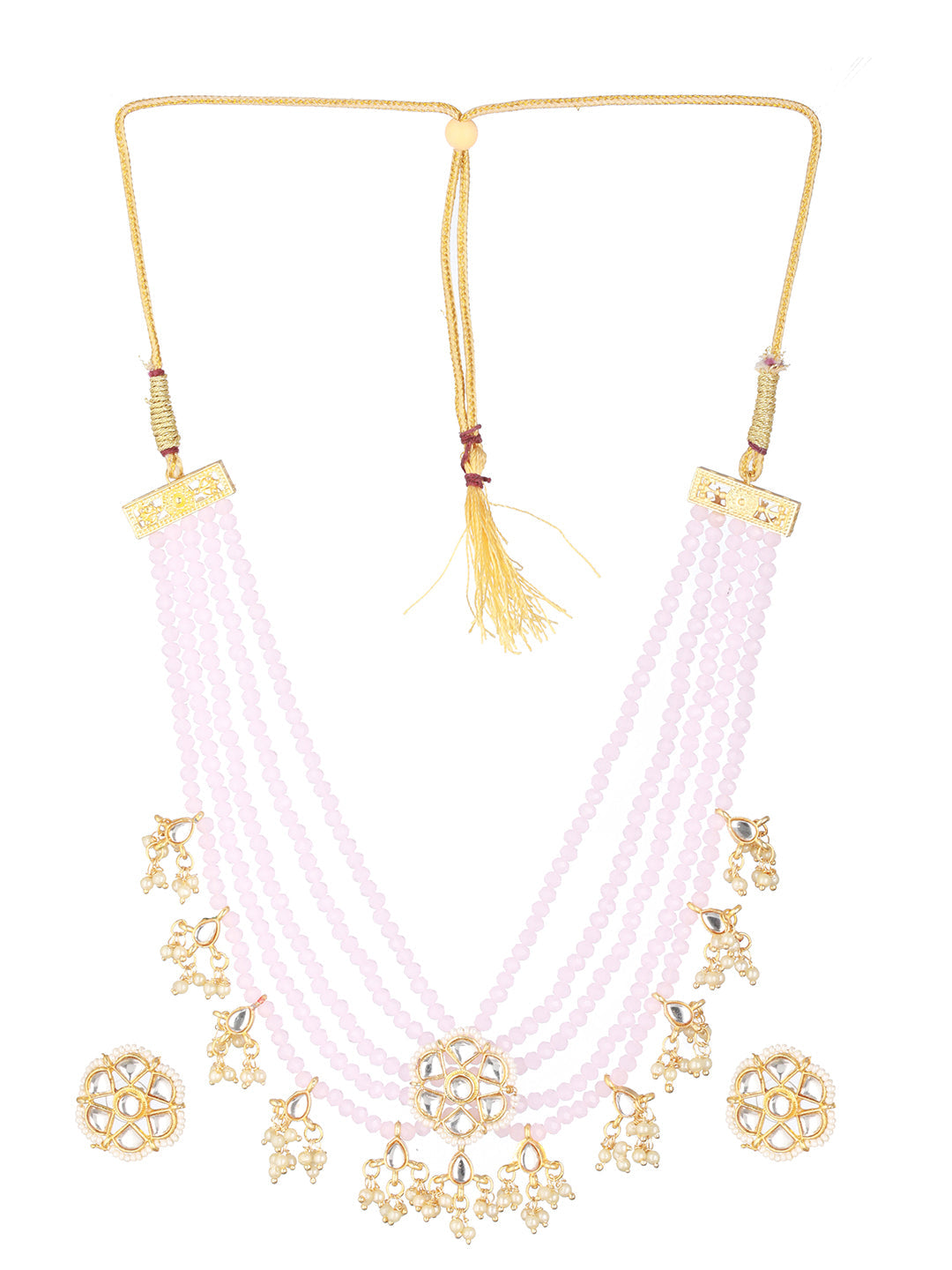 Gold-Plated Kundan-Studded & Beaded Necklace & Earrings