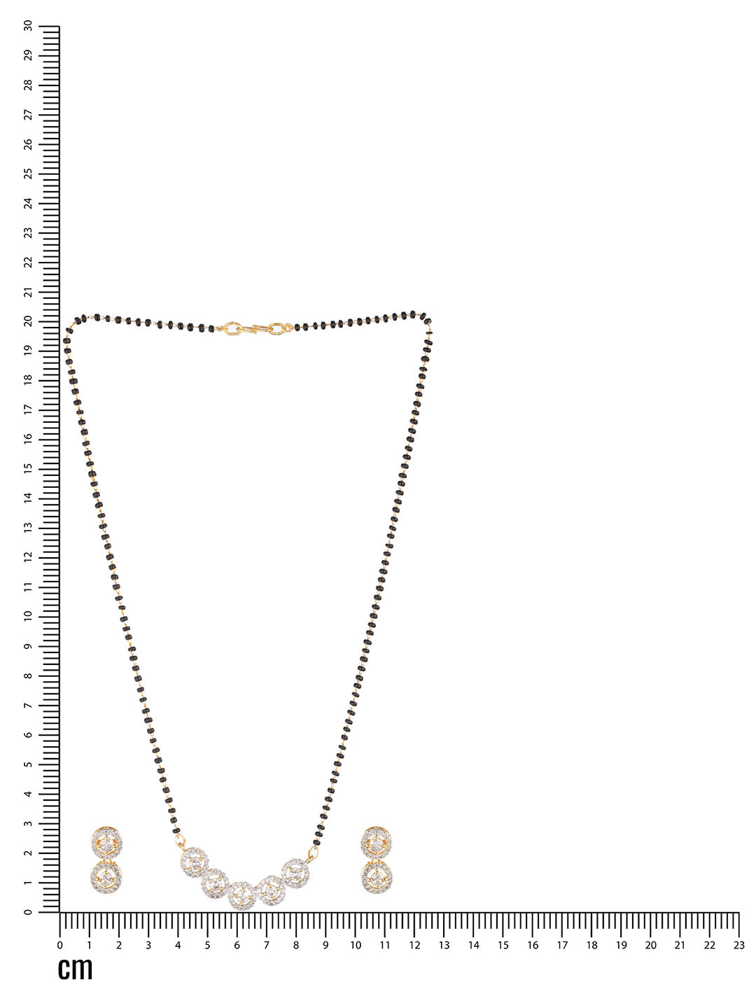 Jazz And Sizzle Gold-Plated Black Beaded & American Diamond-Studded Mangalsutra With Earrings