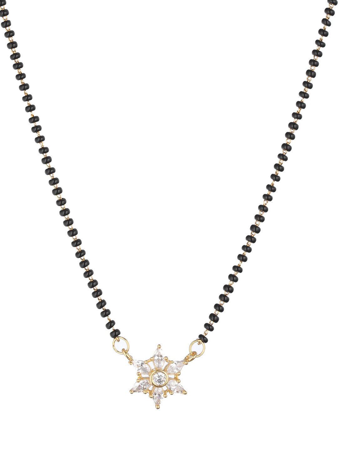 Black Gold-Plated Ad-Studded & Beaded Mangalsutra