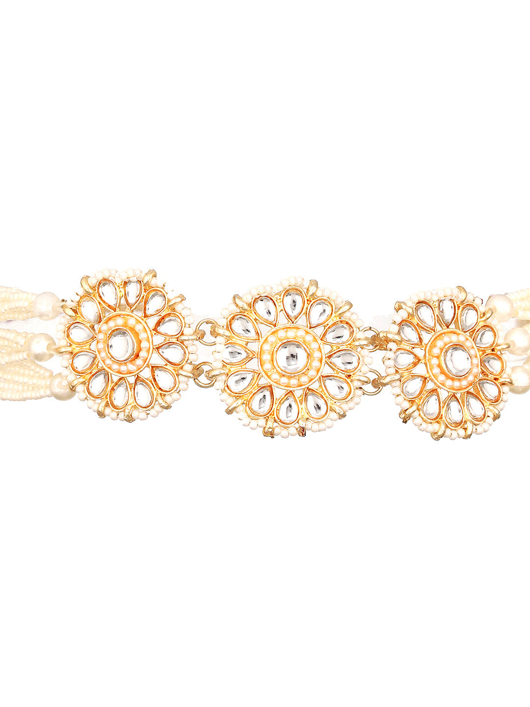 Women Gold-Plated Pearl Beaded Artificial Stone-Studded Jewellery Set