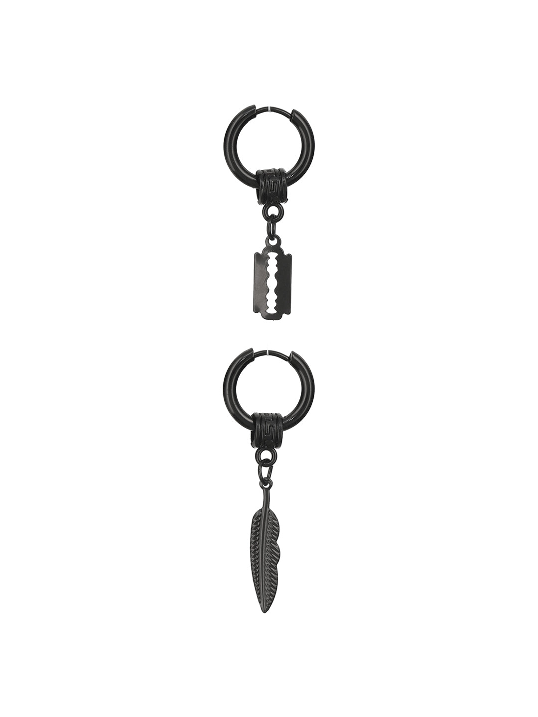 Set Of 2 Mismatch Black Men Stainless Steel Hoop Earrings