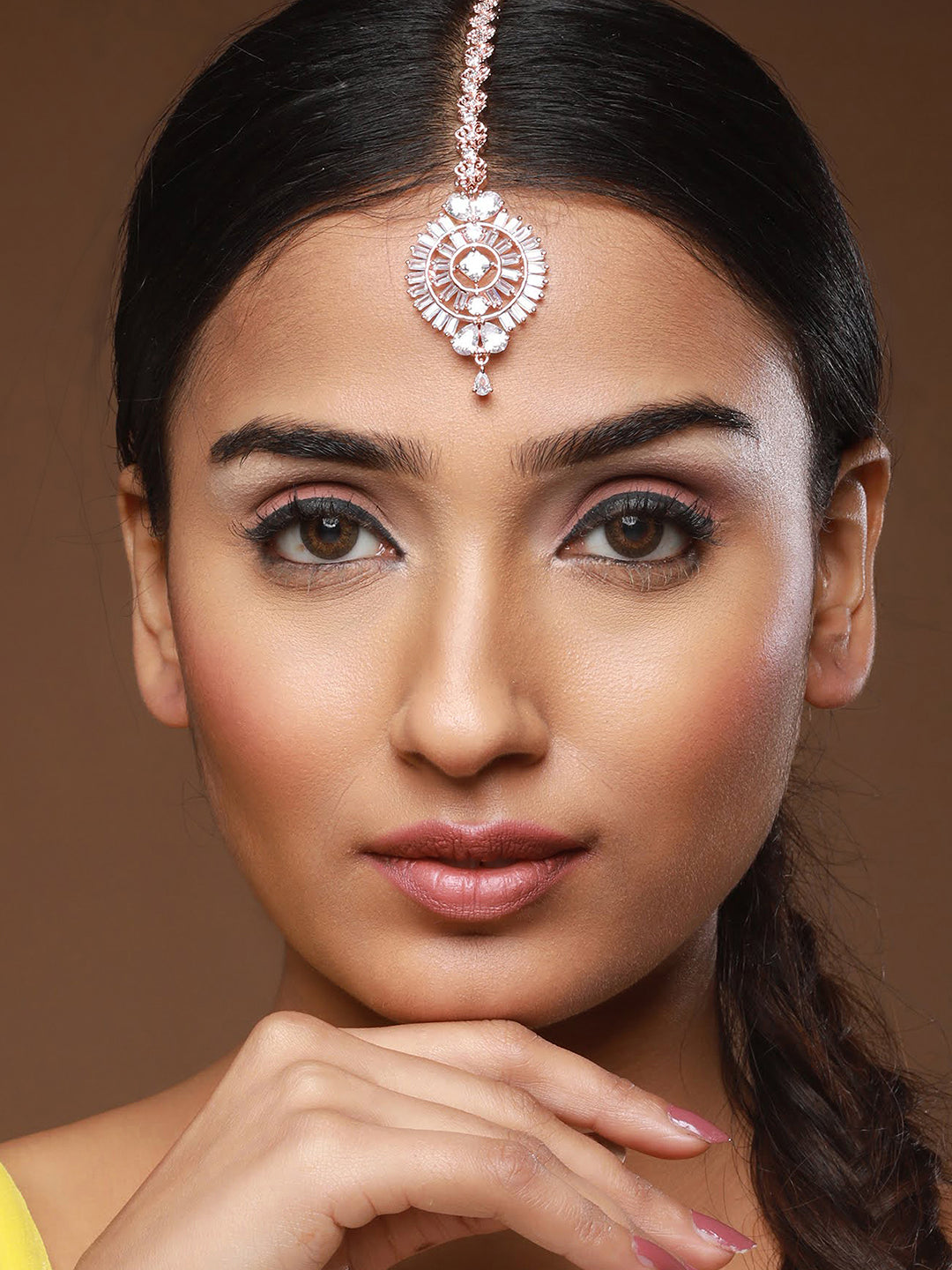 Rose Gold-Plated Ad-Studded Circular Handcrafted Maang Tika