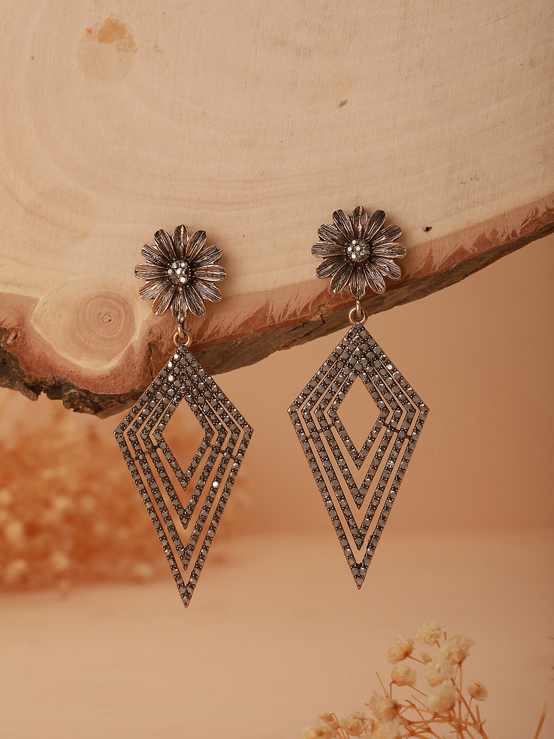 Gold-Toned & Gold Plated Triangular Shaped Drop Earrings