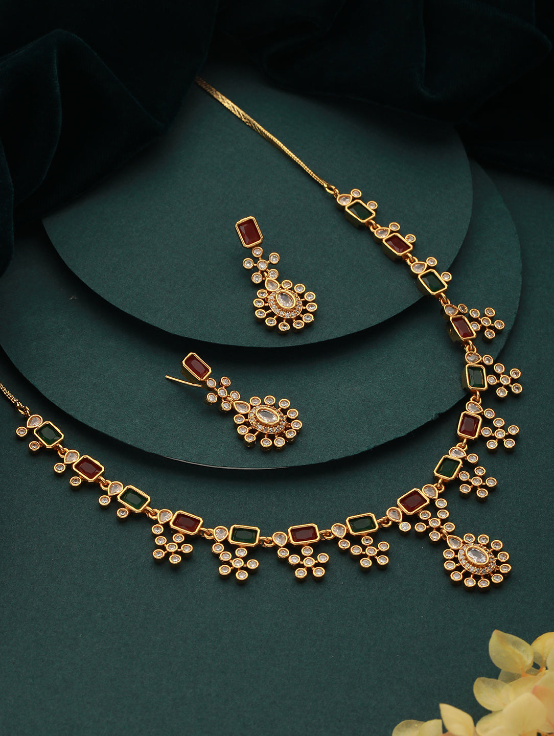 22Kt Gold-Plated Ad-Studded Jewellery Set