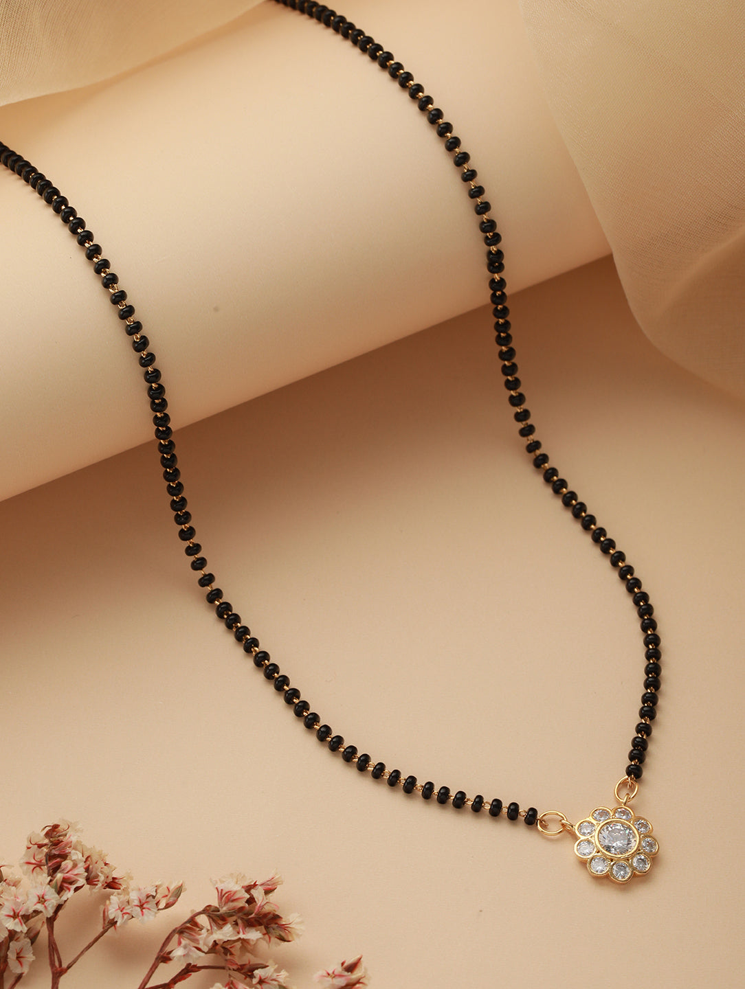 Black Gold-Plated Ad-Studded & Beaded Mangalsutra