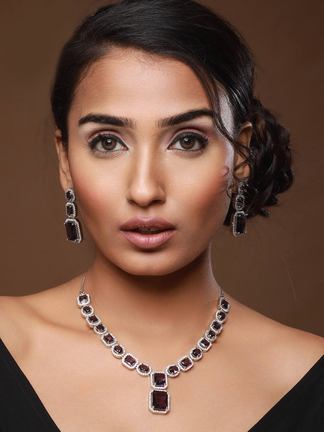 Silver-Plated Ad Stone-Studded Jewellery Set