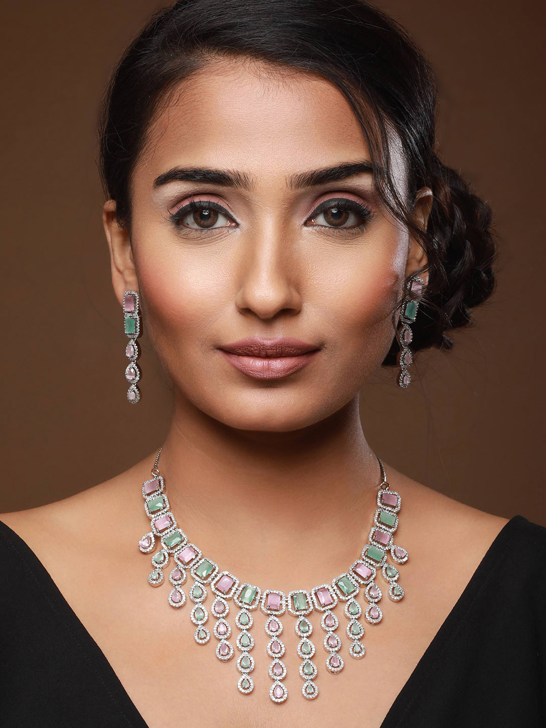 Silver-Plated Ad Studded Jewellery Set