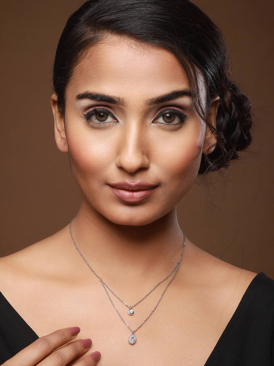 Silver-Plated Cubic Zirconia Studded Layered Chain