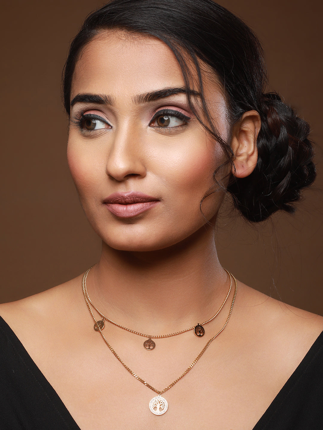 Gold-Plated Life Of Tree Charm Layered Chain