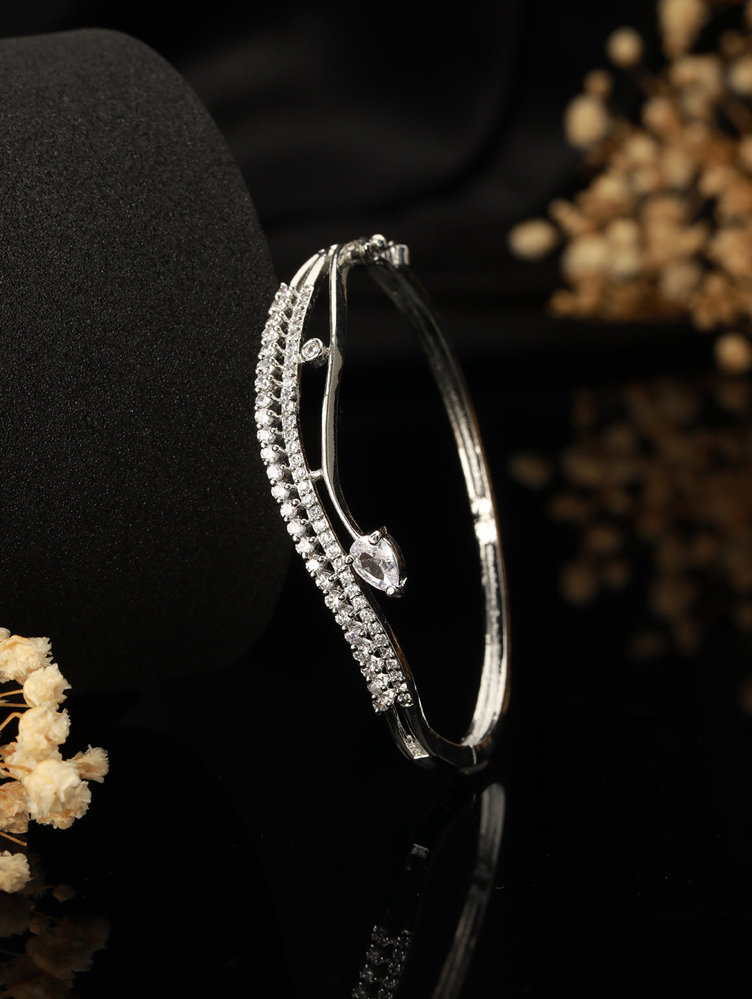 White American Diamond Studded Rhodium-Plated Link Bracelet