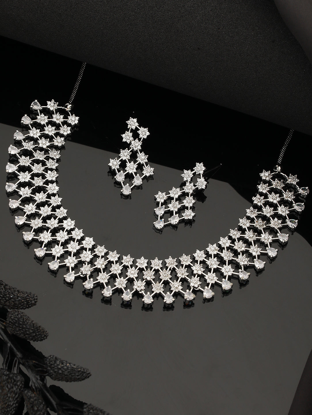 Silver-Plated Ad Studded Jewellery Set