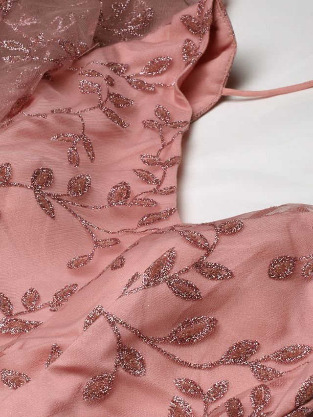 Bollywood Vogue Ready To Wear Pink Foil Printed Net Gown