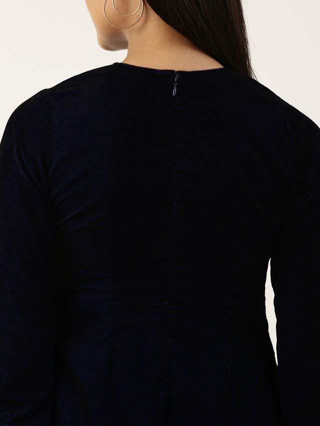 Bollywood Vogue Ready To Wear Blue Velvet Embroidered Straight Pant Suit
