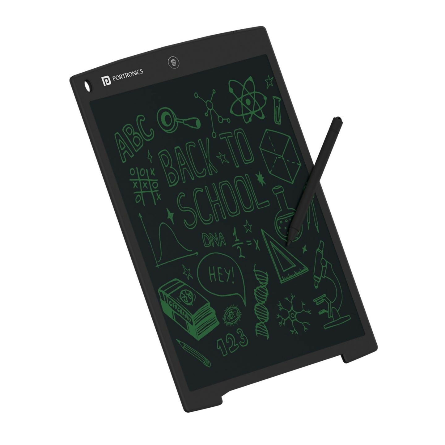 Portronics Ruffpad 12-Inch LCD Writing & Drawing Tablet with Green Screen, One-Press Erase & Erase Lock Switch - Black