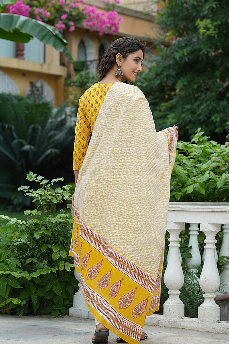 Yellow Rayon Blend Straight Suit Set
