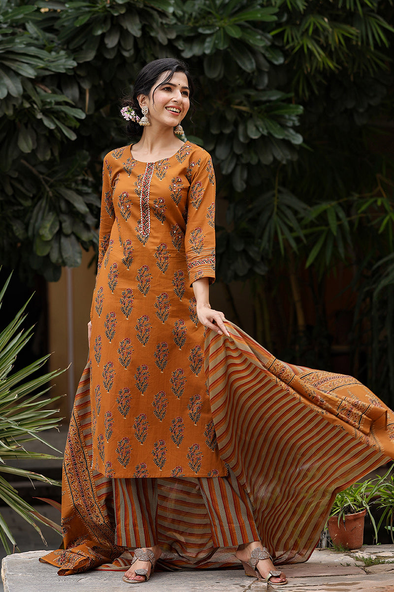 Mustard Rayon Blend Straight Suit Set