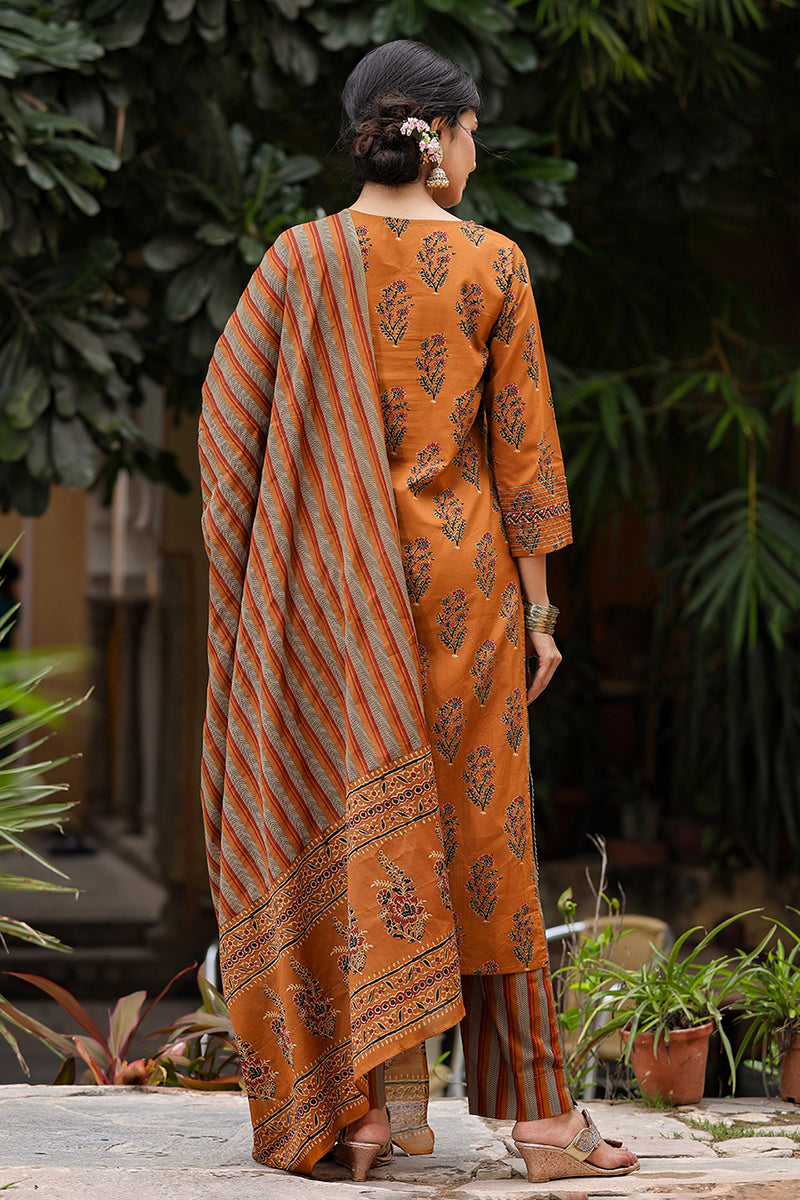 Mustard Rayon Blend Straight Suit Set