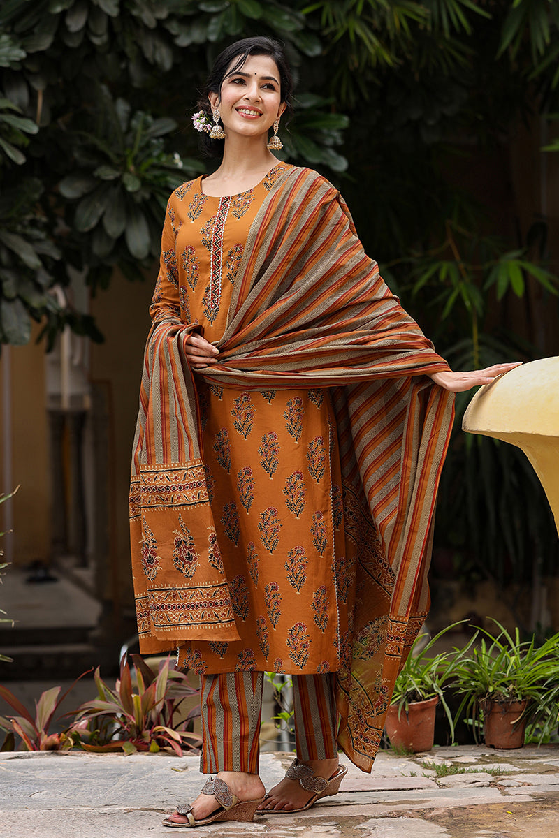 Mustard Rayon Blend Straight Suit Set