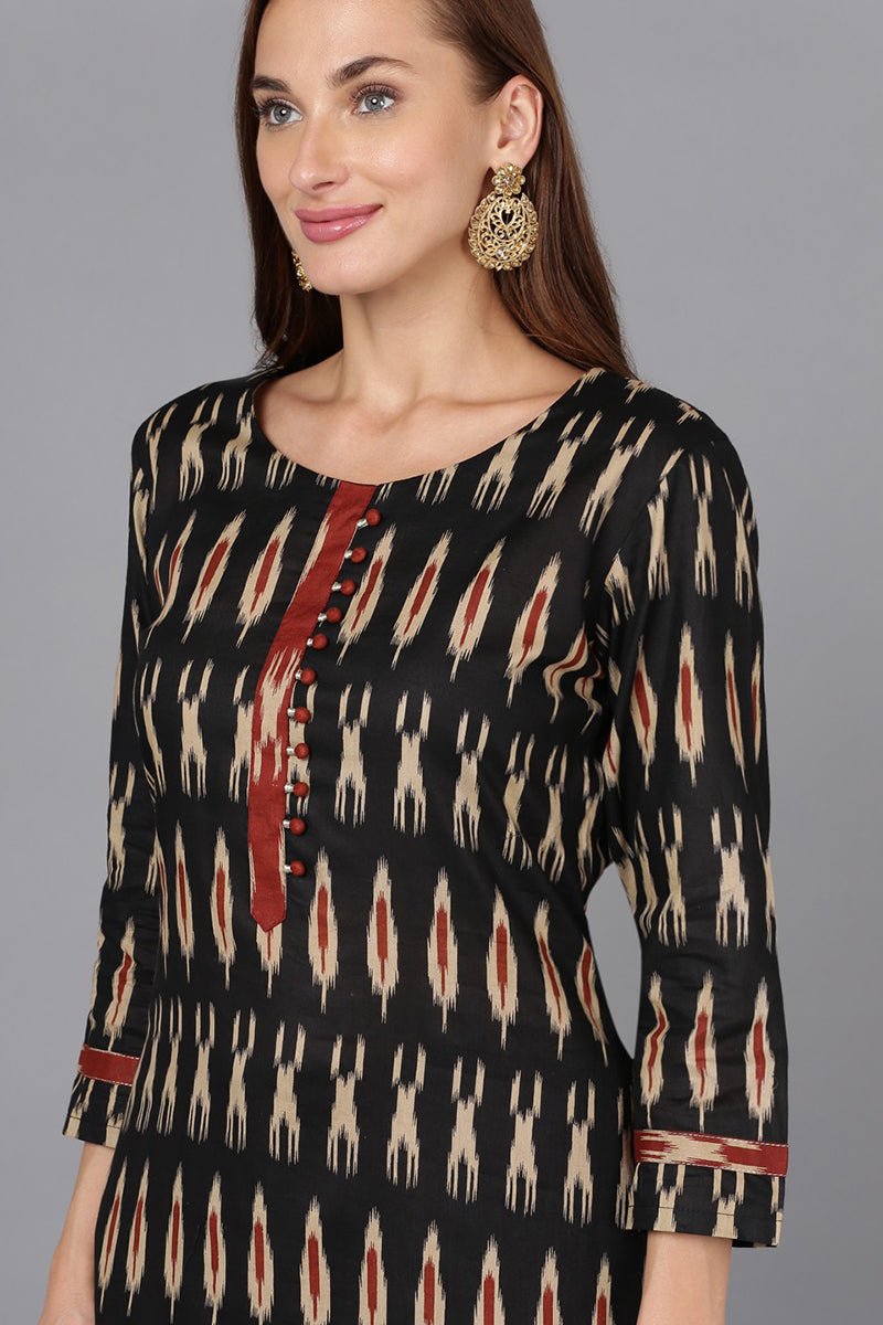 Black Ethnic Motifs Printed Panelled Rayon Blend Kurta