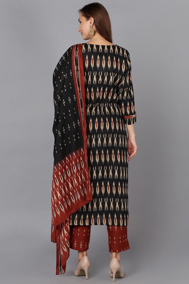 Black Ethnic Motifs Printed Panelled Rayon Blend Kurta