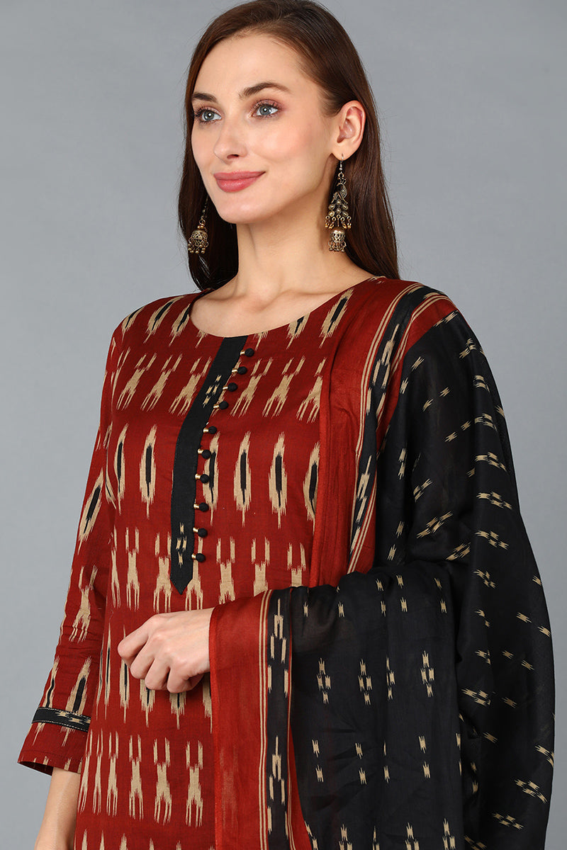 Brown Rayon Blend Straight Kurta Pant With Dupatta