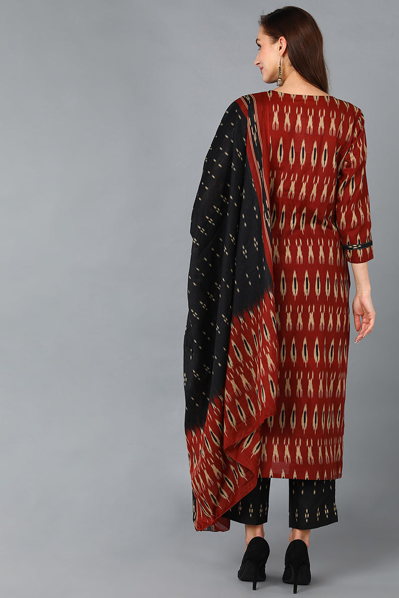 Brown Rayon Blend Straight Kurta Pant With Dupatta