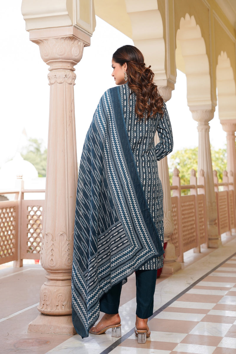 Rayon Blend Teal Straight Kurta Pant With Dupatta