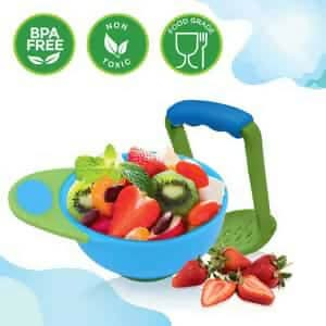 Luvlap Baby Food Grinding Cum Feeding Bowl Portable Masher Serving Bowl (Green & Blue)