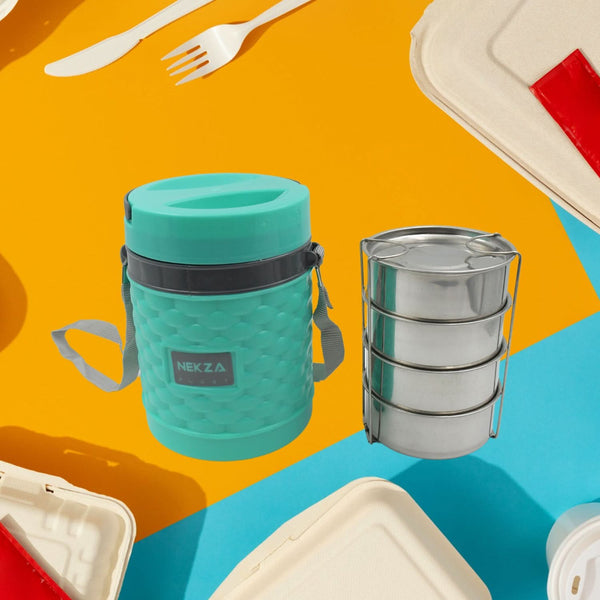 Insulated Stainless Steel Lunch Box with 4 Compartments Durable Leakproof Tiffin for Hot Meals