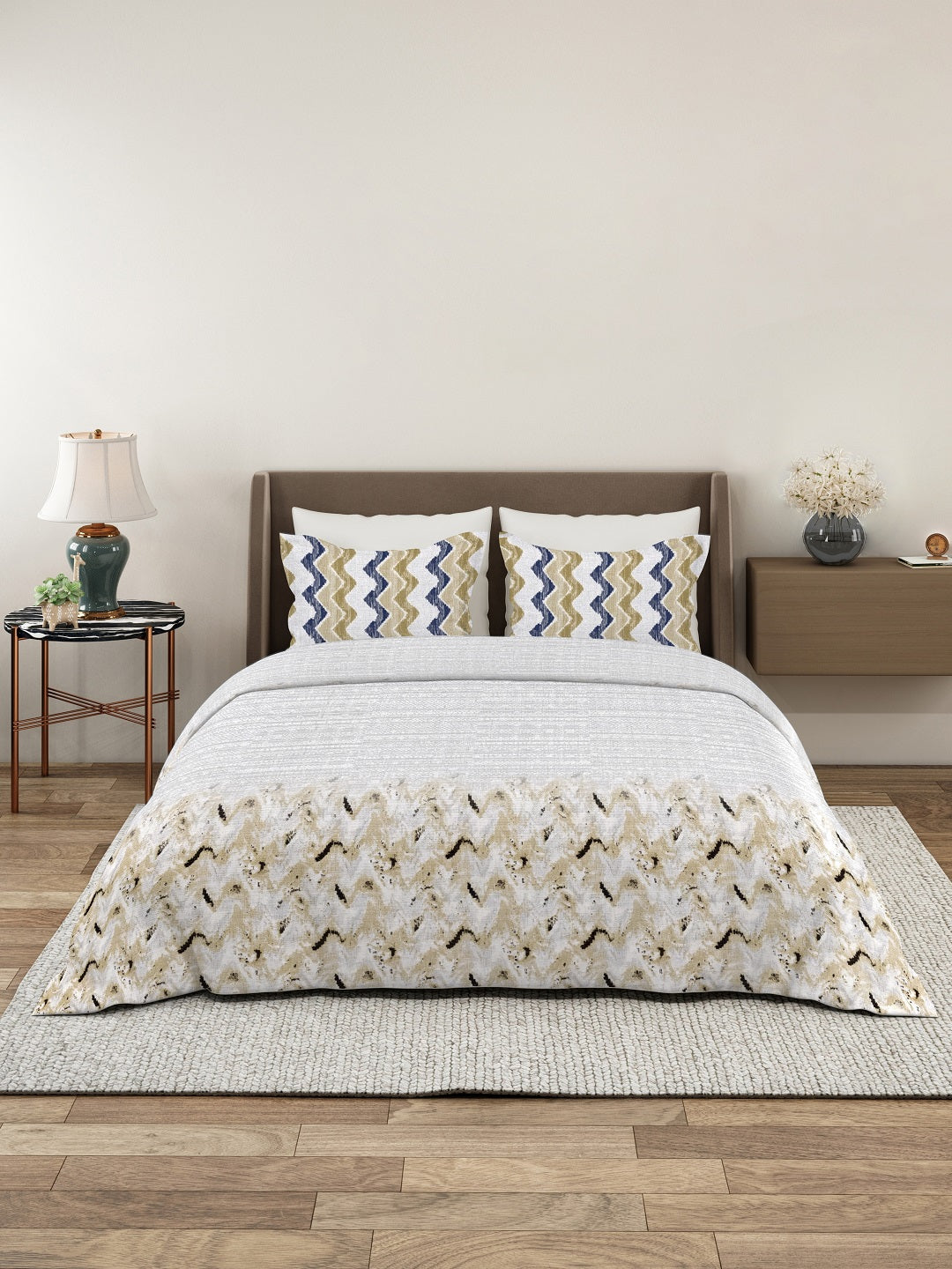 Vera 100% Pure Cotton Satin King Bedsheet With 2 Contrast Pillow Covers
