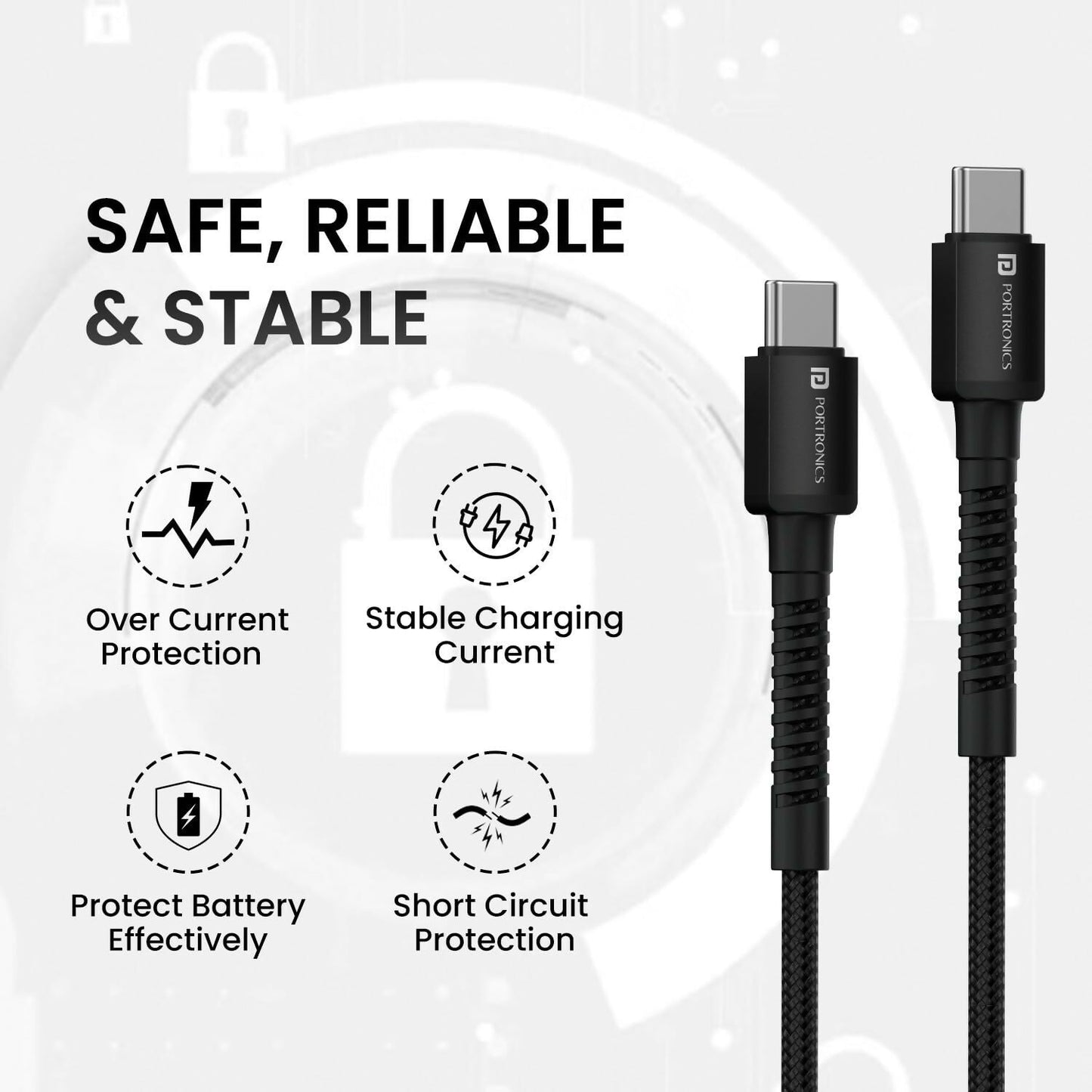 Portronics Konnect X 60W Unbreakable Nylon Braided Cable, 2M Fast Charging Cable For iPhone 15 Series, iPad, Samsung Galaxy (Black) Halfpe Deals