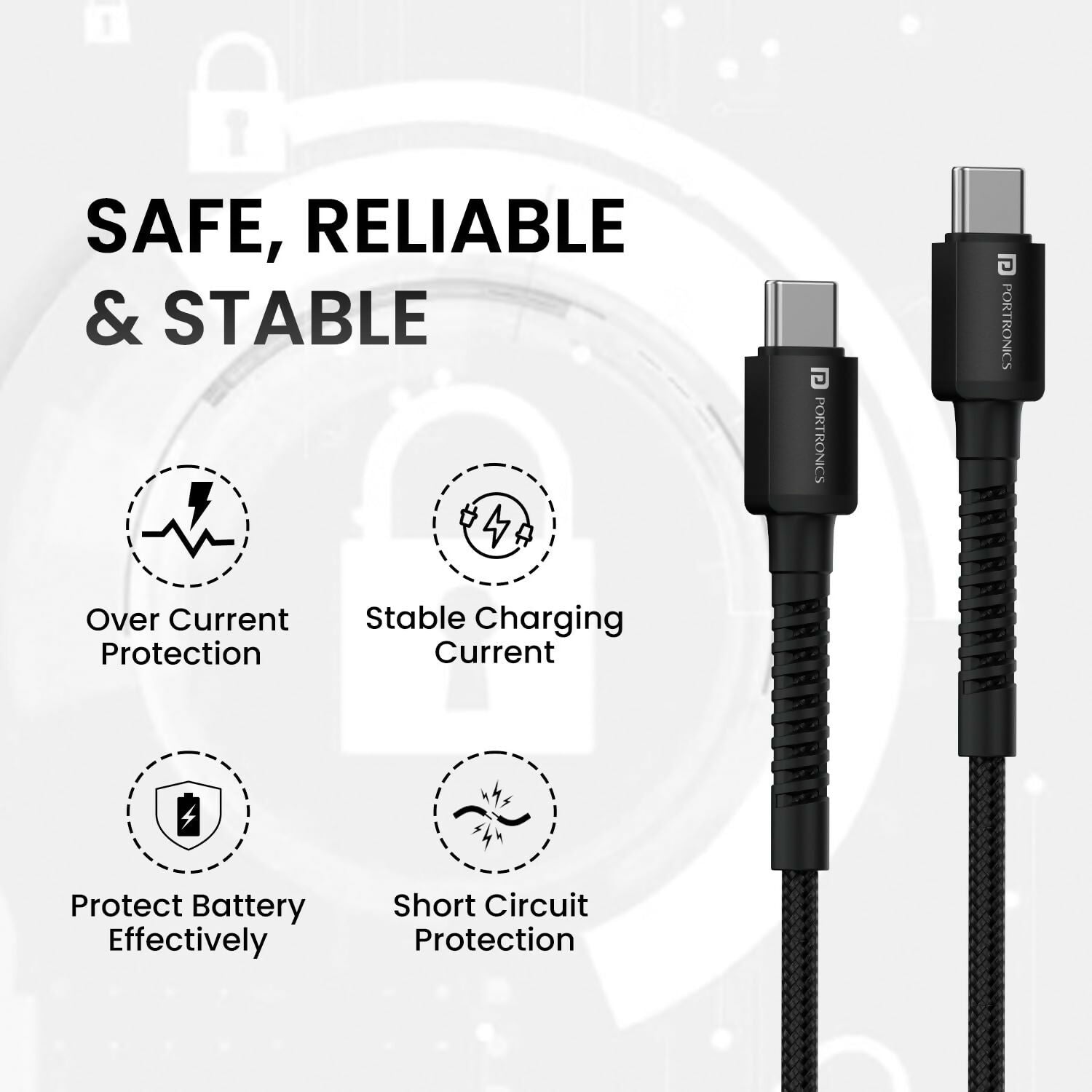 Portronics Konnect X 60W Unbreakable Nylon Braided Cable, 2M Fast Charging Cable For iPhone 15 Series, iPad, Samsung Galaxy (Black) Halfpe Deals