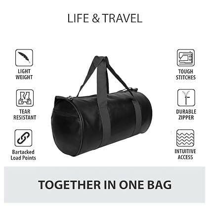 Gym Duffel Bag for Fitnes Sports and Travel (Black, Kit Bag) - HalfPe