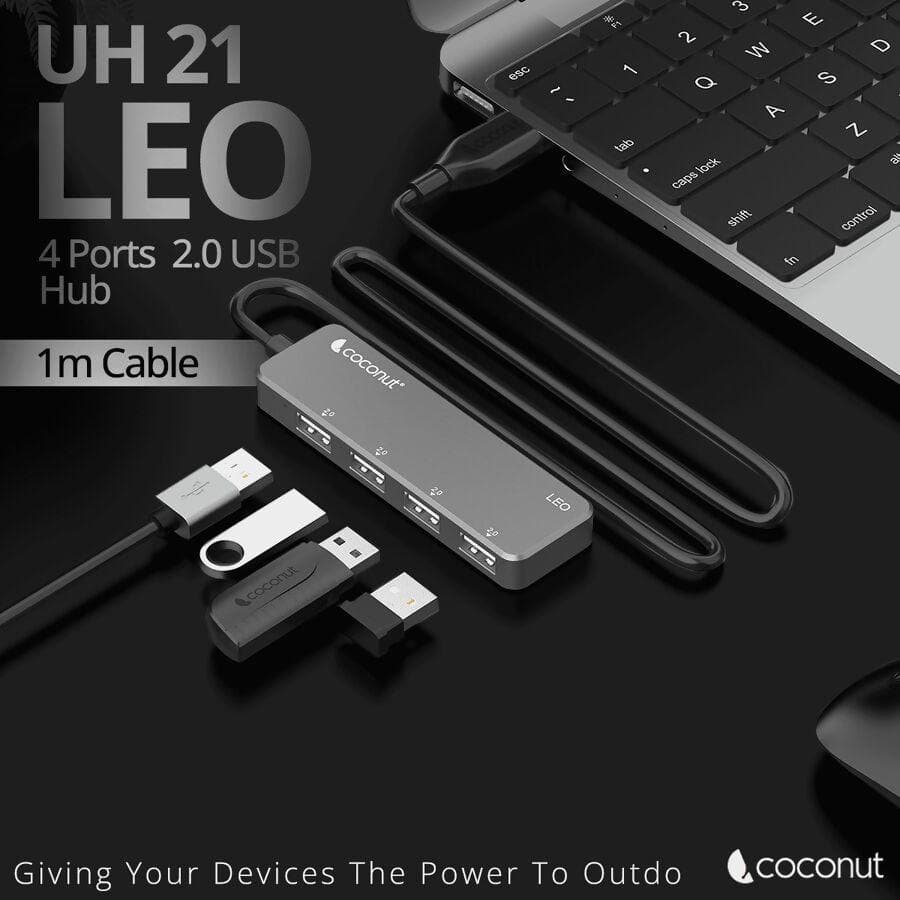 UH21 Leo 4 Port USB 2.0 Hub, 1M Cable - HalfPe