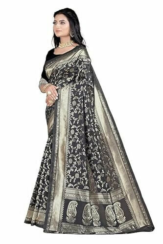 AXONIT Soft Silk Saree with Golden Zari Floral & Peacock Weaving