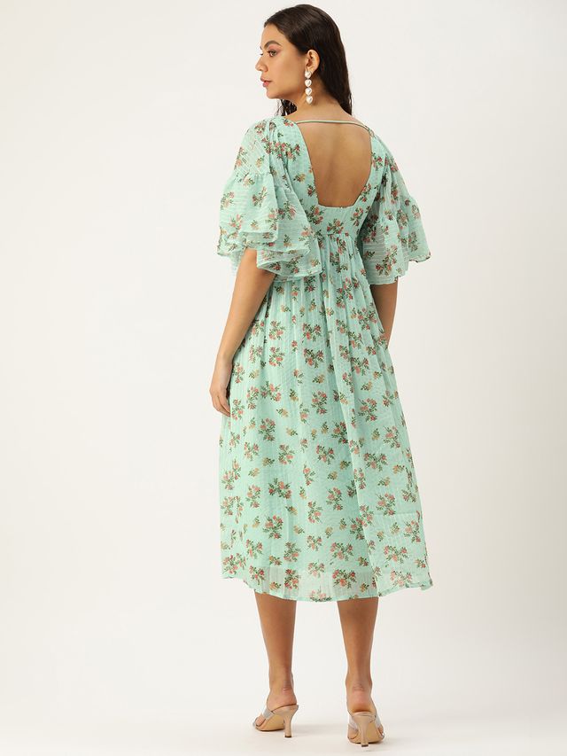 Bollywood Vogue Ready To Wear Mint Green Georgette Digital Printed Dress