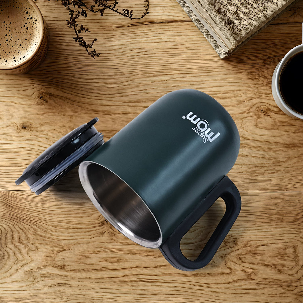Supermom Metallic Stainless Steel Insulated Mug With Lid Approx 300ml (1 Pc) HP DD