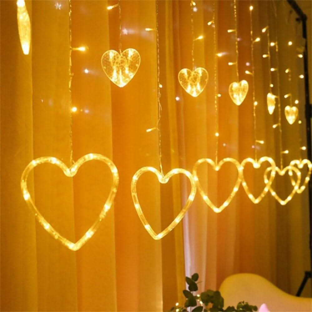 Heart String Lights 6 Big Heart 6 Small Heart LED Garland Warm Curtain Light with Different Flashing Modes Indoor and Outdoor Decoration Warm Love Heart Lights - HalfPe