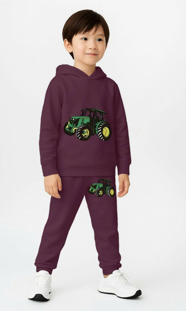 Stylish Purple Kid's Sweatshirt & Pant Set with Tractor Print – Comfortable Cotton Blend Casual Wear Luck Fashion
