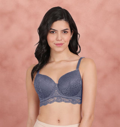 Susie 3/4th coverage Azurine Blue Lace Bottom Adjustable MultiwayDetachable Padded Wired Bra