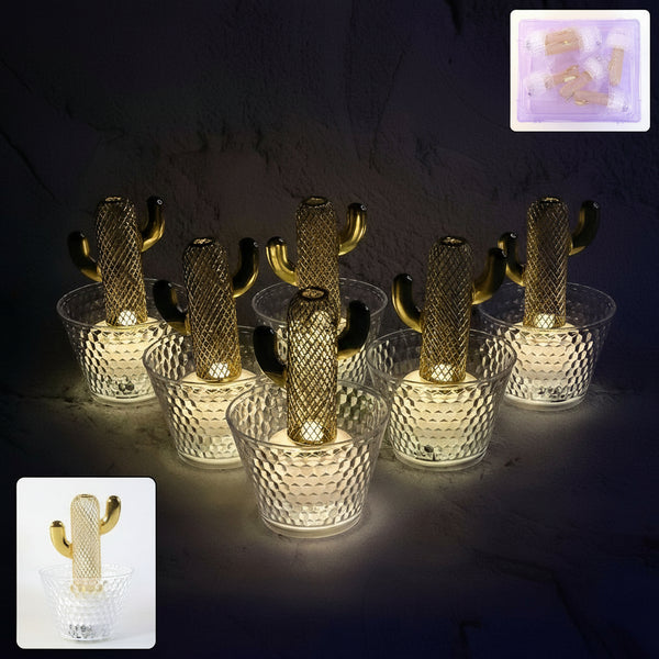 Cactus Design LED Flameless Decorative Candles with Crystal Effect Cup Holder – Battery Operated Warm White Glow Lights for Home(6 Pc)