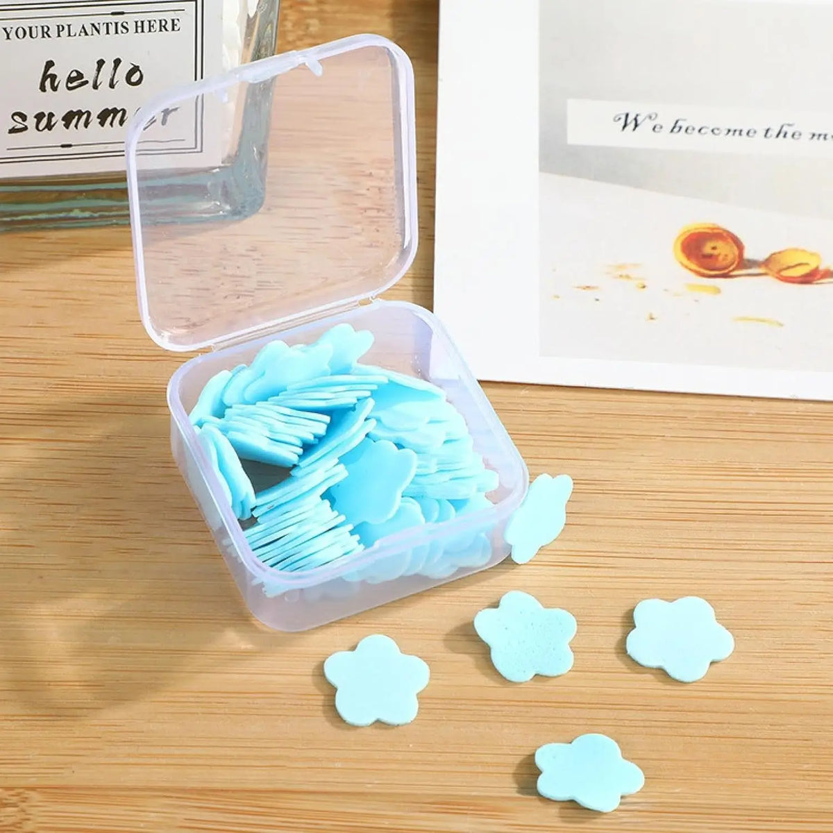 Mini Portable Travel Soap Paper Sheets Flower Shape (100 Pcs Set Approx  Mix Color) HP DD
